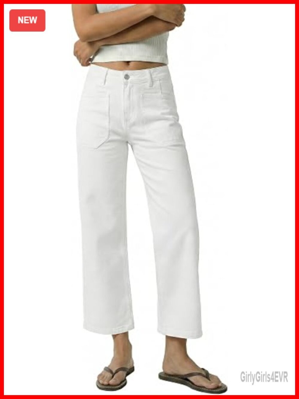 High Waisted Wide Leg Cropped Jeans with Patch Pockets
